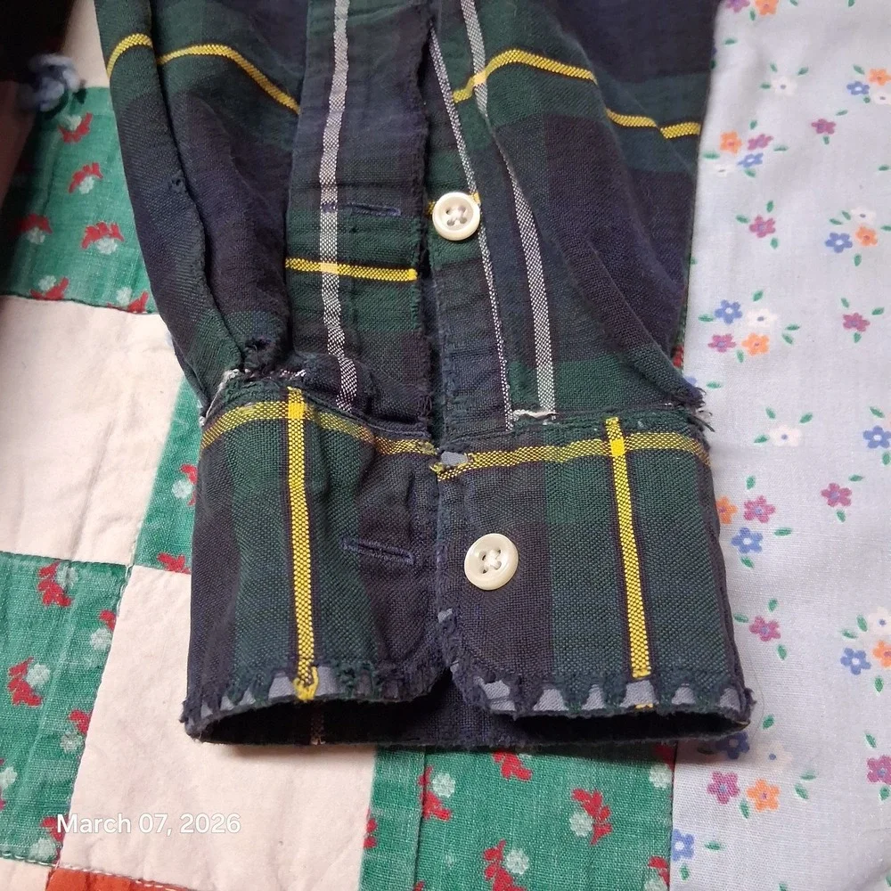 VTG‎ Polo by Ralph Lauren Big Shirt Blue and Green Plaid Size Medium Distressed